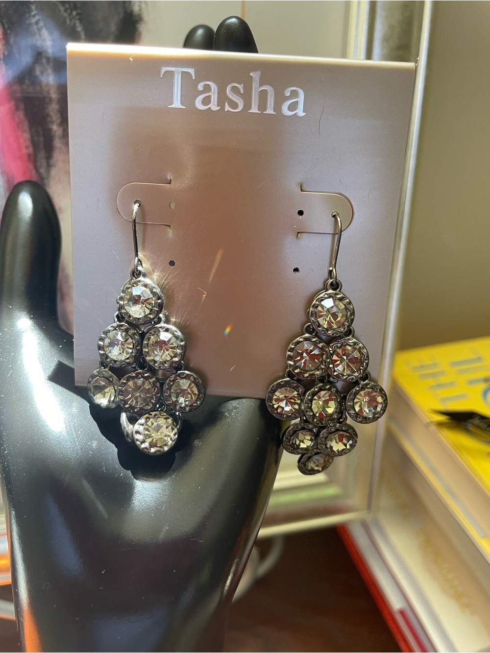Nordstrom Tasha Silver/Black-Tone Clear Crystal Cluster Dangle Earrings